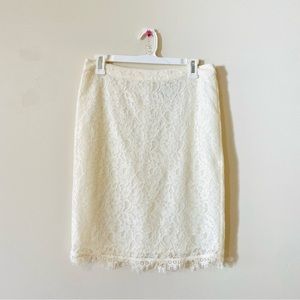 Joie lace straight skirt ivory pencil scalloped edge small